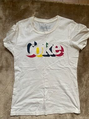 Coca Cola pale yellow Tee with Multicolor 'Coke' Logo